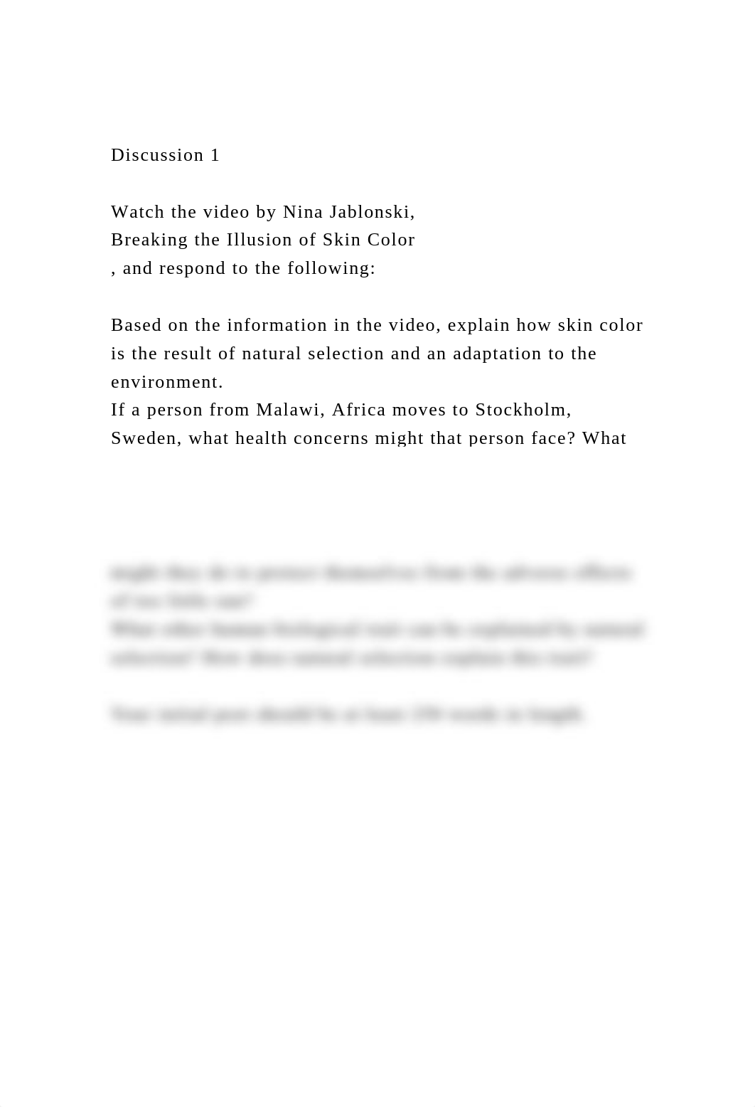 Discussion 1Watch the video by Nina Jablonski, Breaking the .docx_dvj8aisuygg_page2