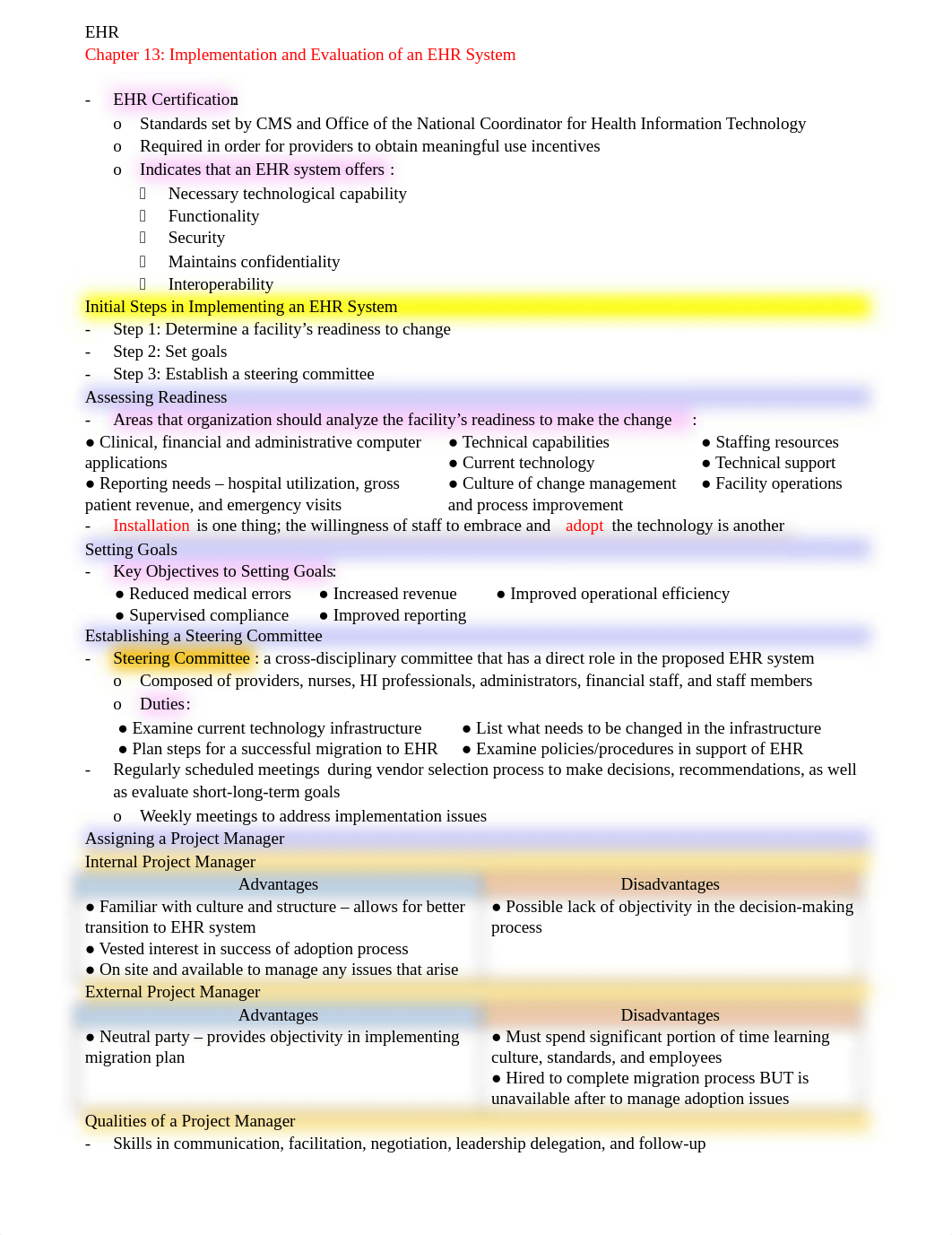 Chapter 13 Notes - Implementation and Evaluation of an EHR system.docx_dvjgi9uu5ak_page1