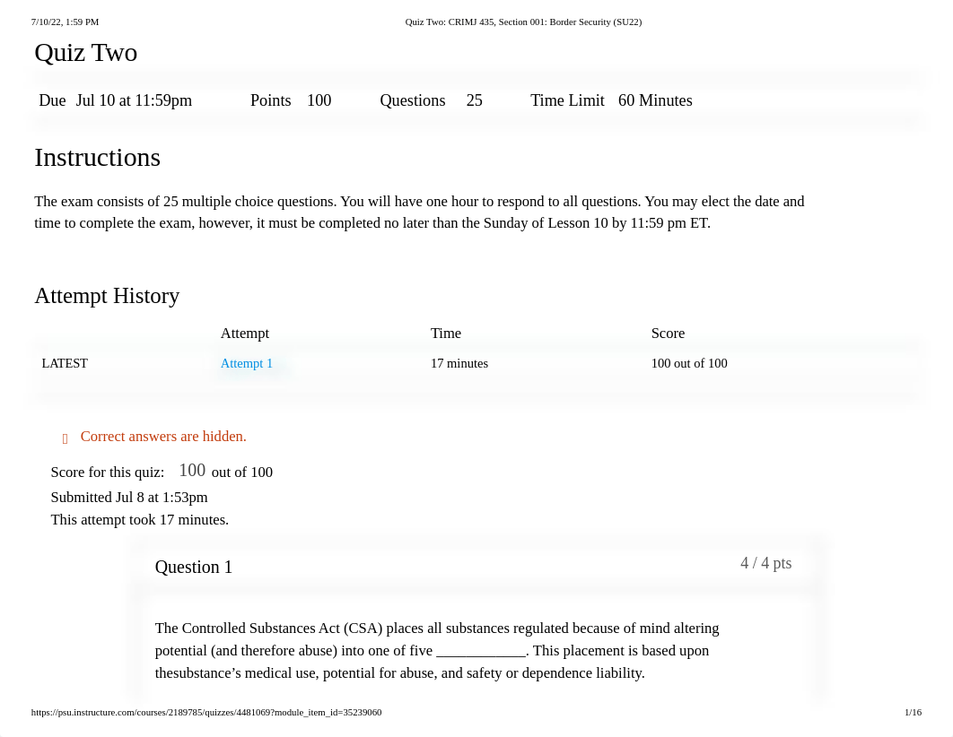 Quiz Two_ CRIMJ 435, Section 001_ Border Security (SU22).pdf_dvjs6t4x55k_page1