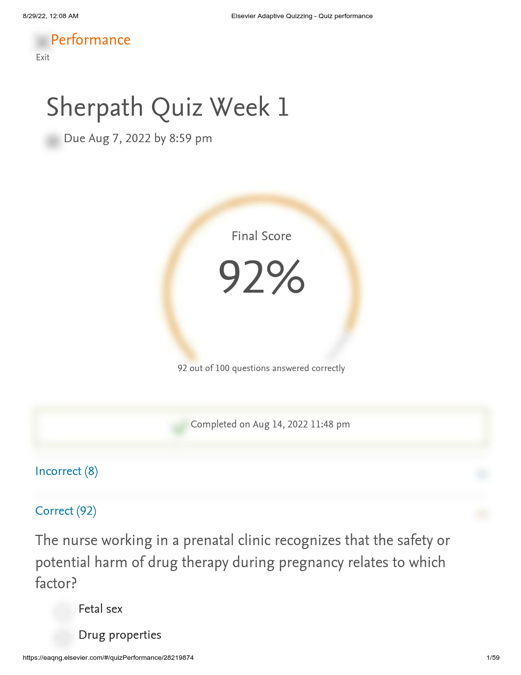 Elsevier Adaptive Quizzing - Quiz performance 1.pdf_dvmnfkqgitr_page1