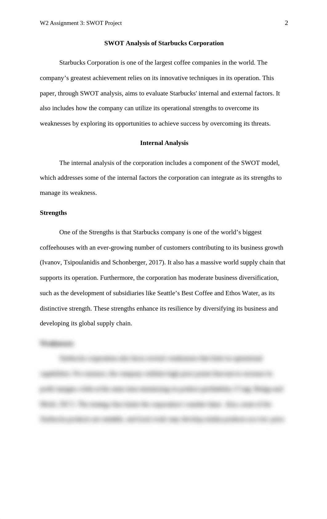 HIED 652_T_Williams_W2 Assignment 3_SWOT Analysis of Starbucks Corporation .docx_dvms4w5xffm_page2