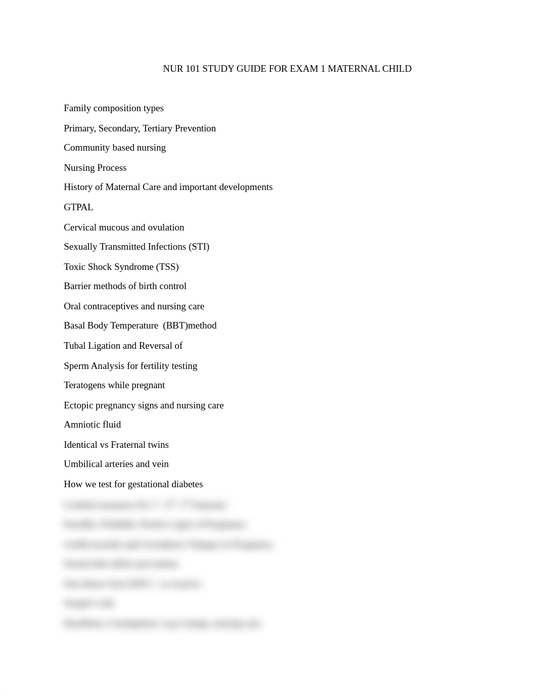 NUR 101 STUDY GUIDE FOR EXAM 1 MATERNAL CHILD.docx_dvnjkimo8ig_page1