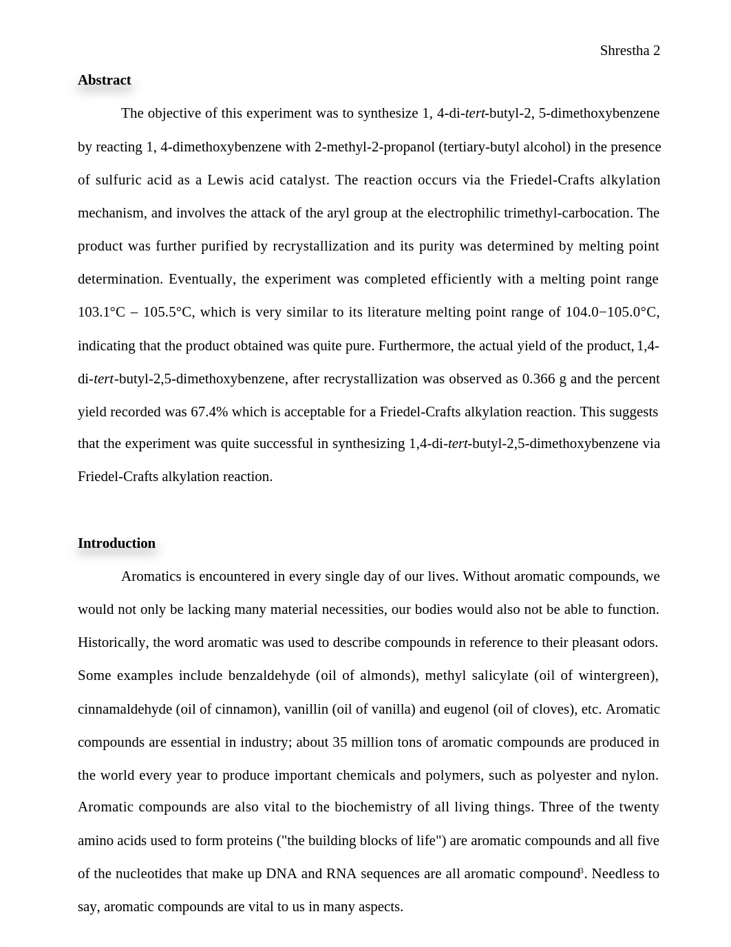 Friedel-Crafts Alkylation Lab Report (Suvekshya Shrestha).docx_dvnwr1w3o78_page2