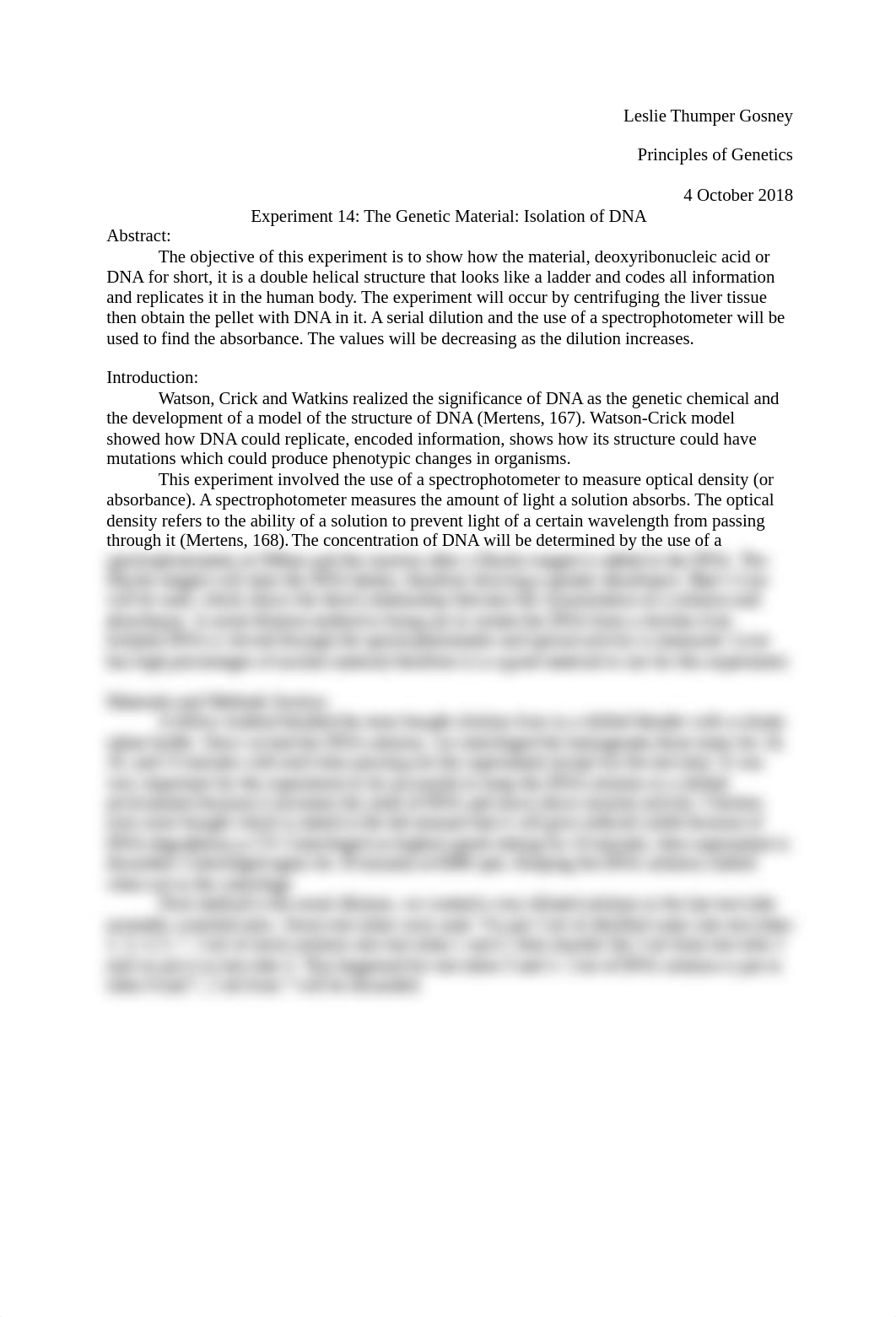 l.t.gosney genetics experiment 14 isolation of dna lab report.docx_dvpv83axbgk_page1