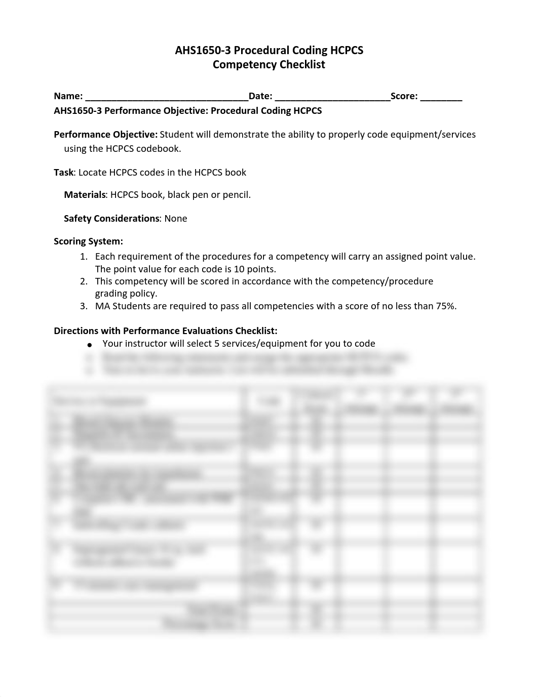 AHS1650-3 Procedural Coding HCPCS Competency Checklist (1).pdf_dvsm4r52hzk_page1