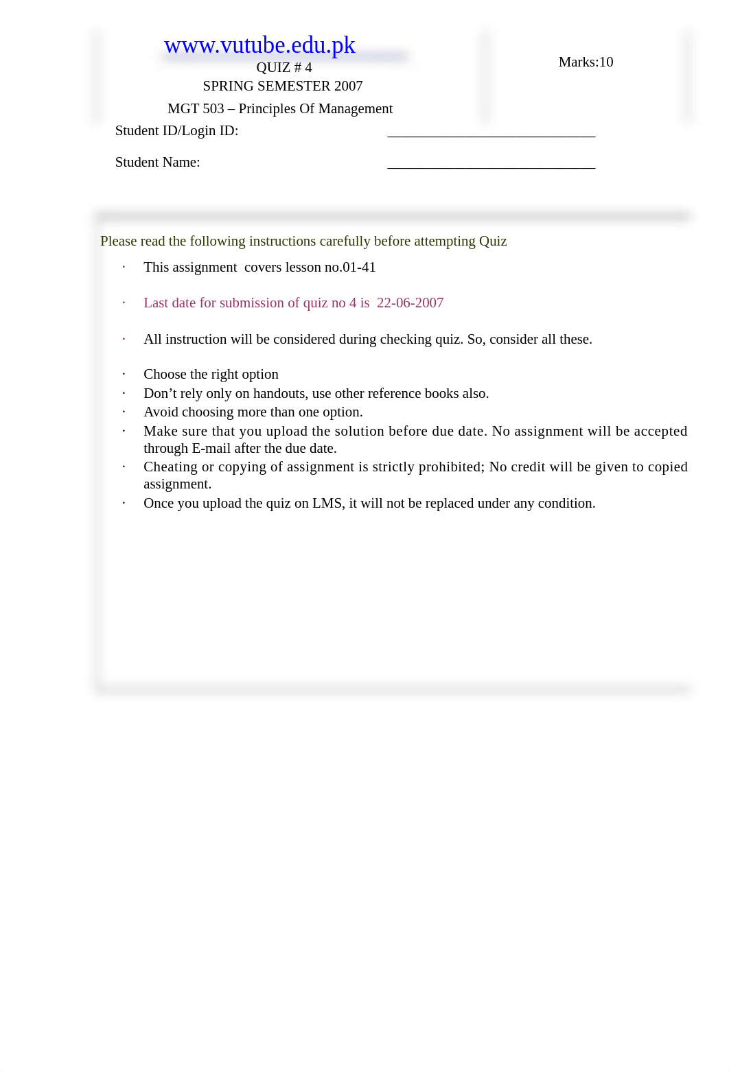 Princilpes of Management - MGT503 Spring 2007 Quiz 04 Solution_dvt8yitoer7_page1