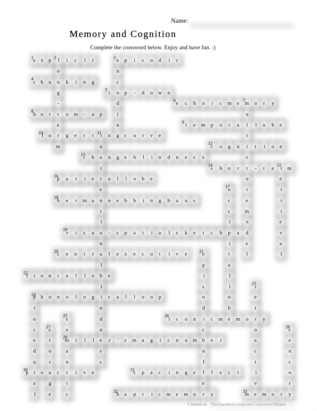 Memory and Cognition ANSWER KEY-10_dvu35r922cq_page1