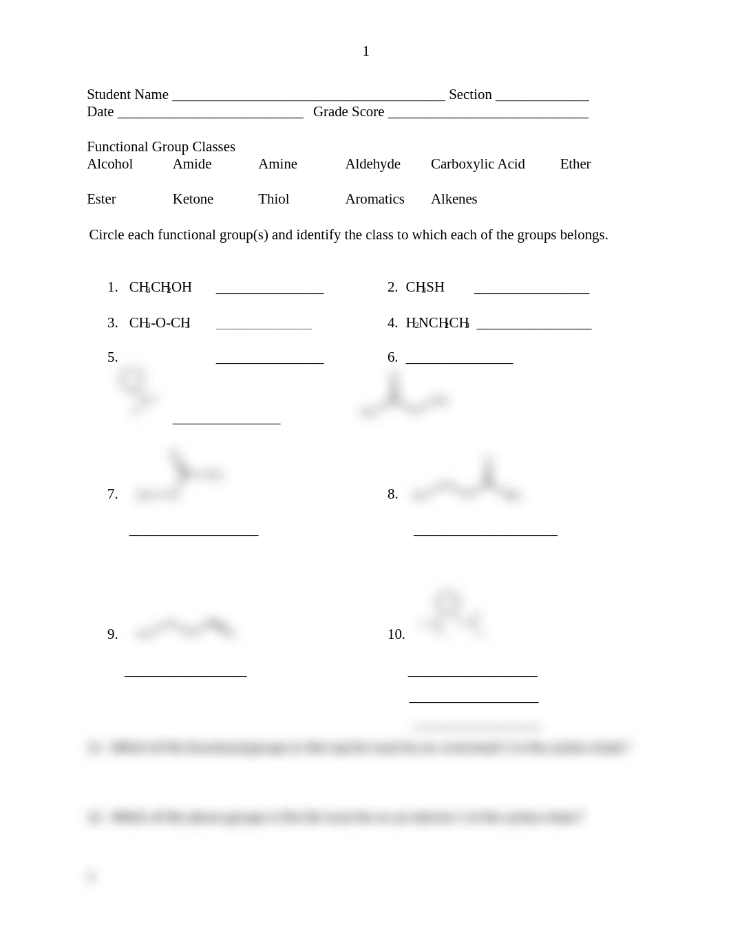 Organic Worksheet 3_Functional Groups and Alcohols, Spring 2022 (March 15).docx_dvub2hr4j02_page1