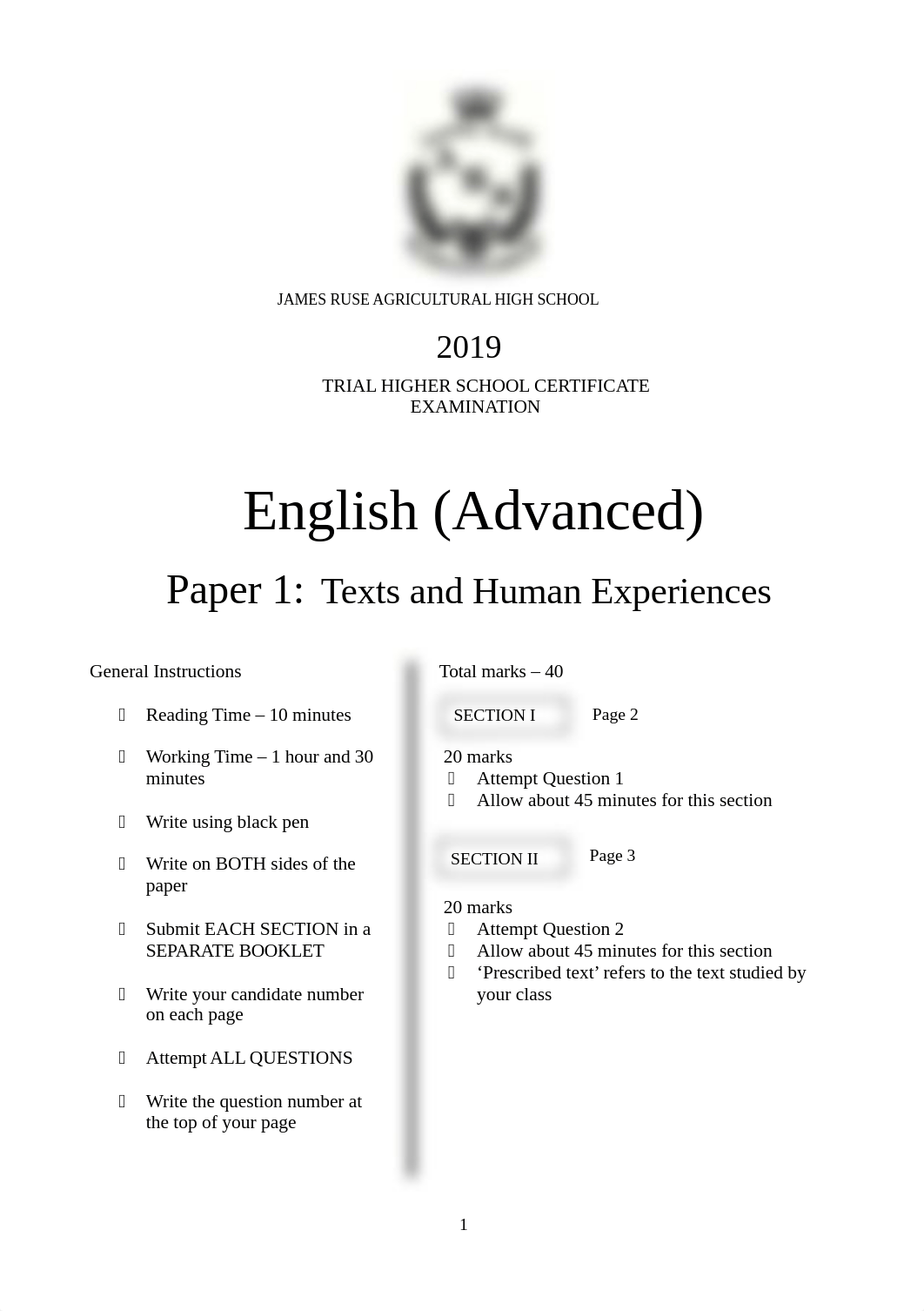 James Ruse Trial paper draft question booklet 2019 AOS paper 1 (Final) for print.docx_dvuptbwt3am_page1