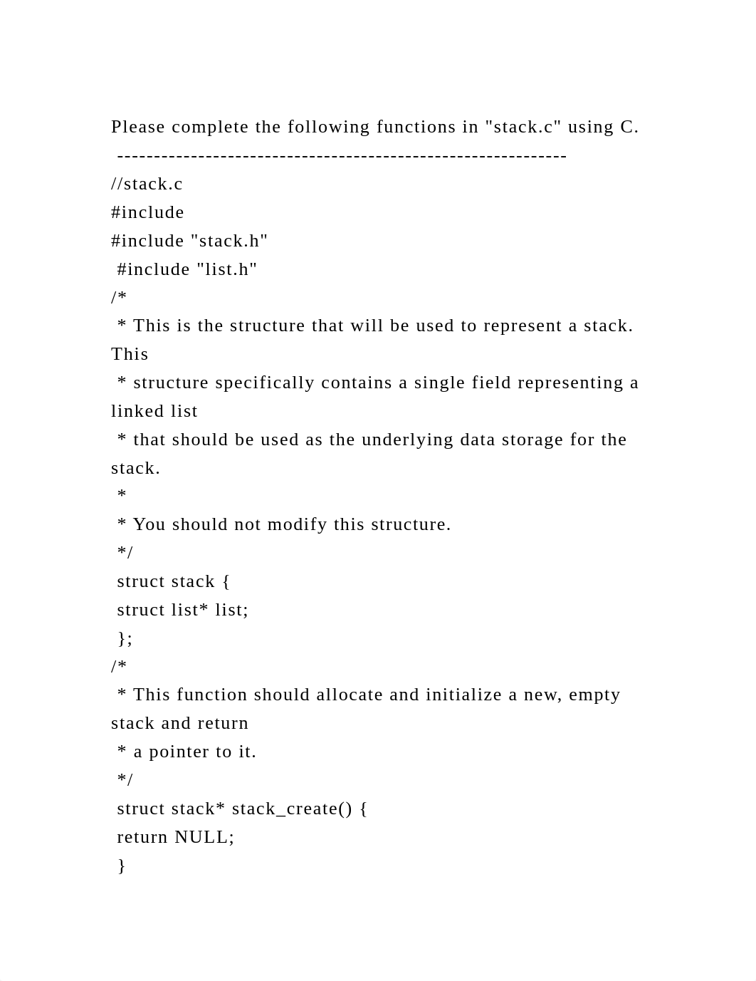 Please complete the following functions in stack.c using C. ----.docx_dvxbyuynlq5_page2