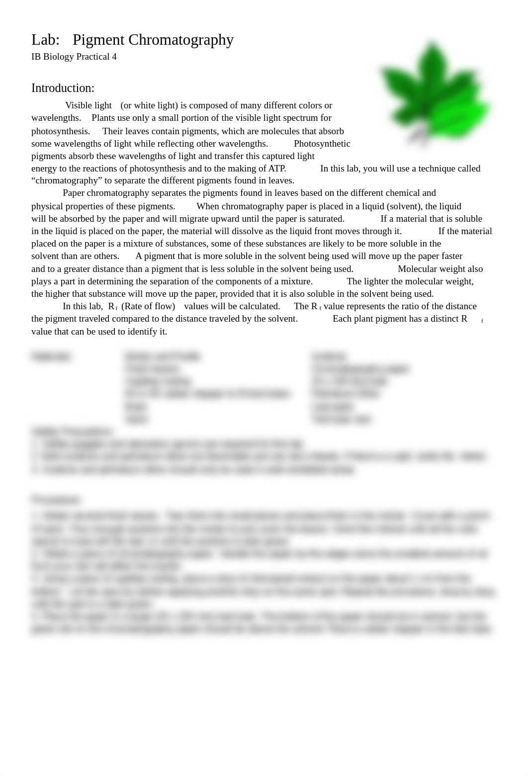 Lab_  Pigment Chromatography (IB Biology Practical 4) - Aaliyah Valdez.docx_dvylmaiush9_page1