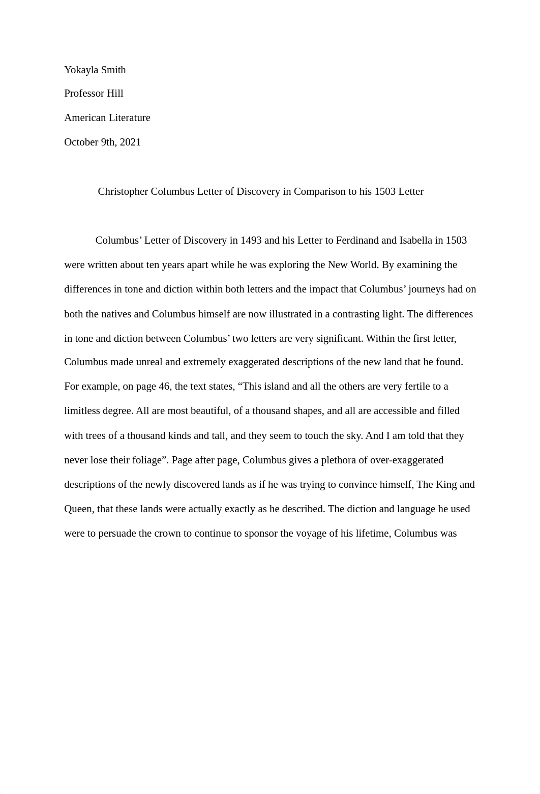 Christopher Columbus Letter of Discovery in Comparison to his 1503 Letter- Essay.docx_dw02g5q85sf_page1