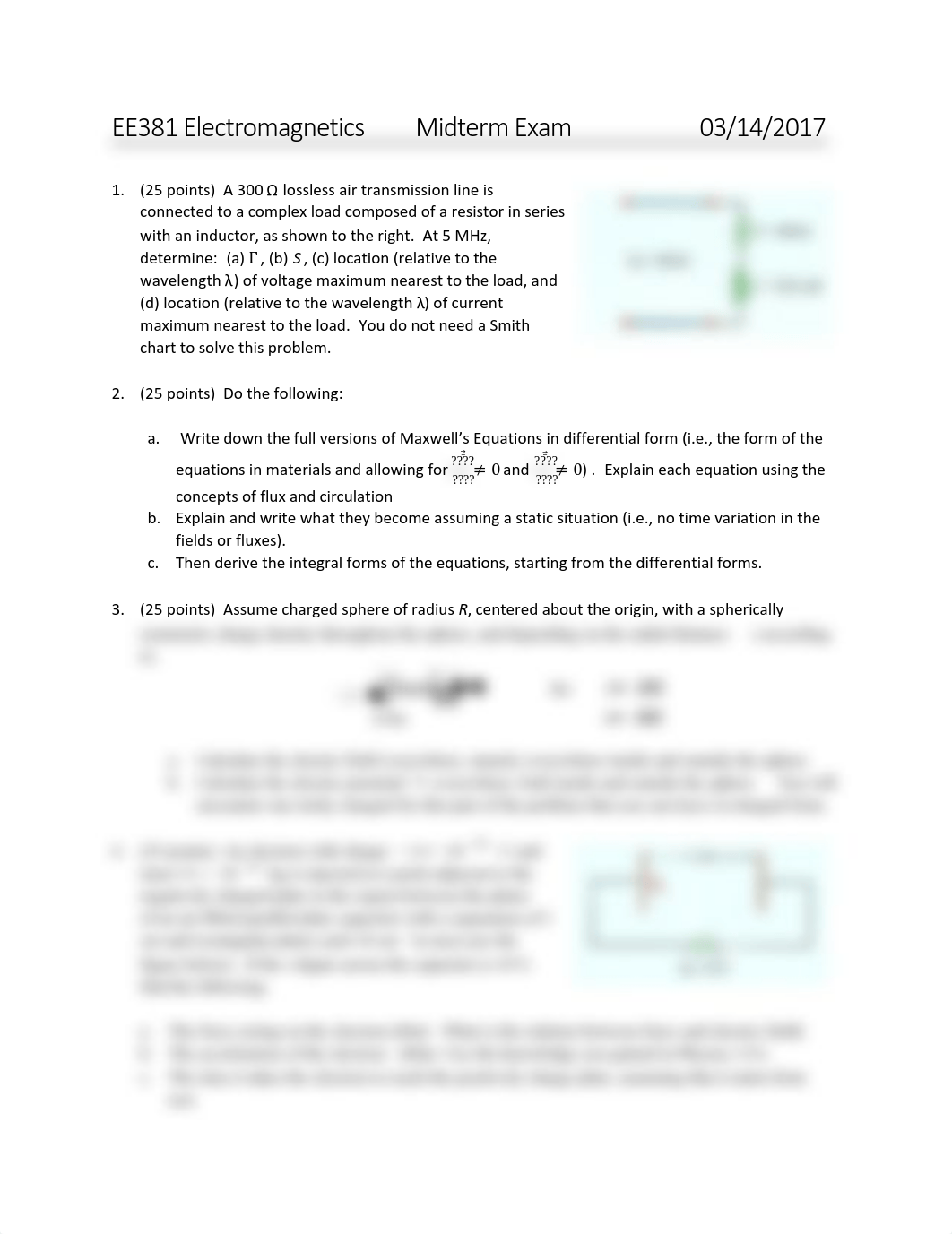 EE381 Electromagnetics Midterm Exam_dw08fpqouam_page1