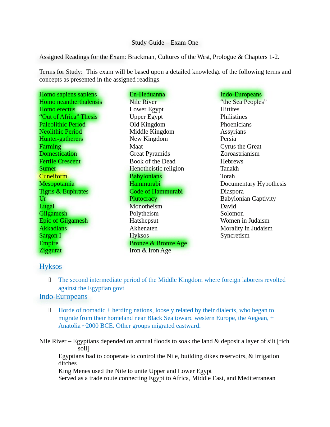 Study Guide Exam 1 Ancient Civilizations.docx_dw0a9kc4d8p_page1