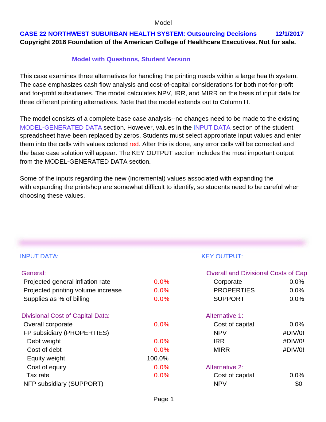 Case 22 Northwest Suburban Health System - Student Questions - 6th edition.xlsx_dw17cf8srco_page1