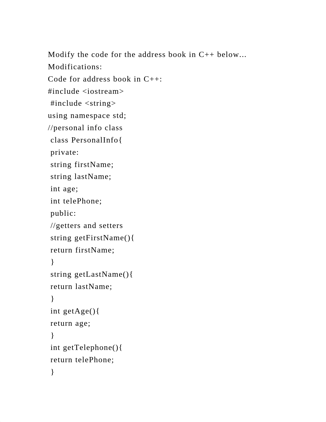 Modify the code for the address book in C++ below...Modifications.docx_dw44vguu8bf_page2