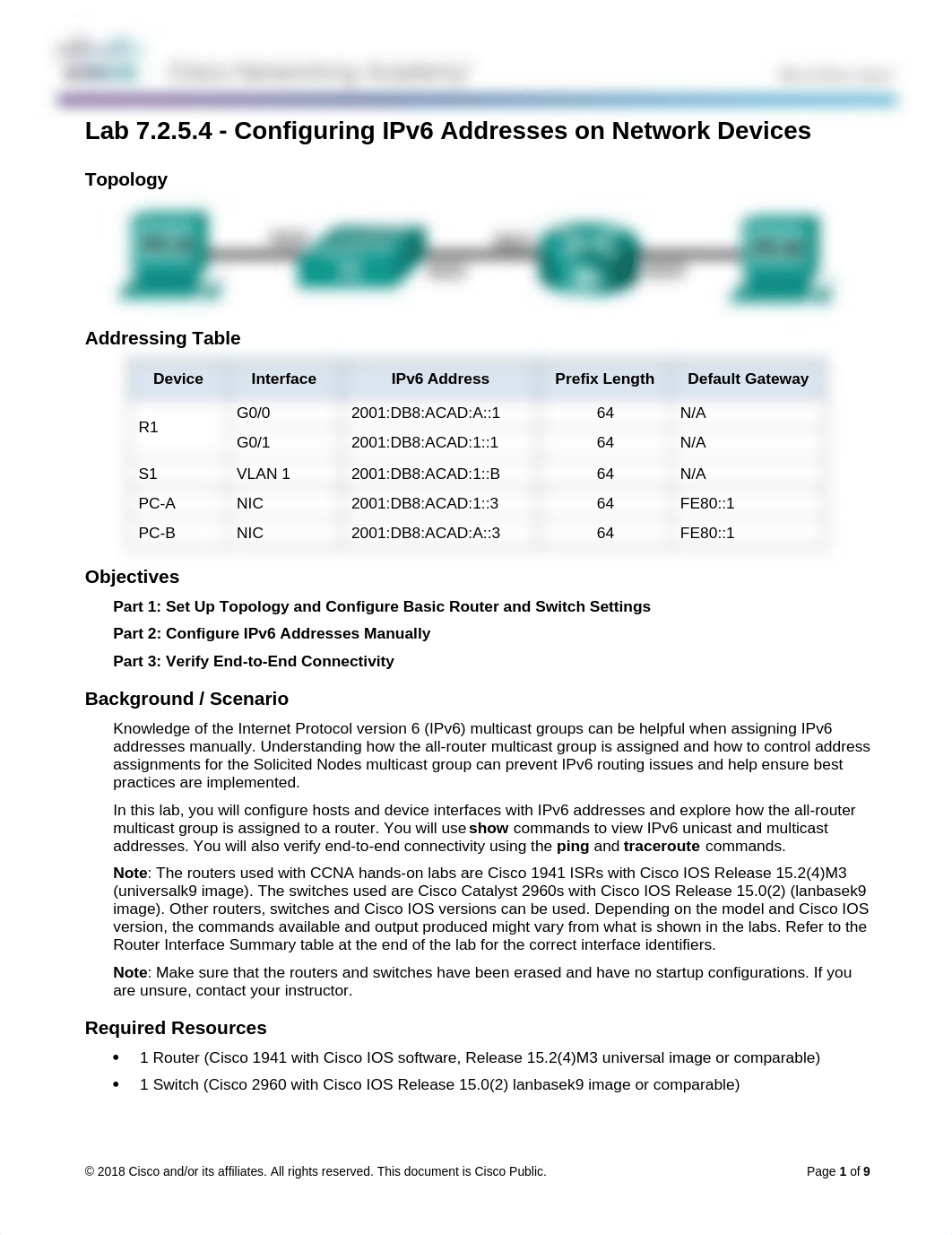 7.2.5.4 Lab - Configuring IPv6 Addresses on Network Devices Snyder.docx_dw4633og6c5_page1