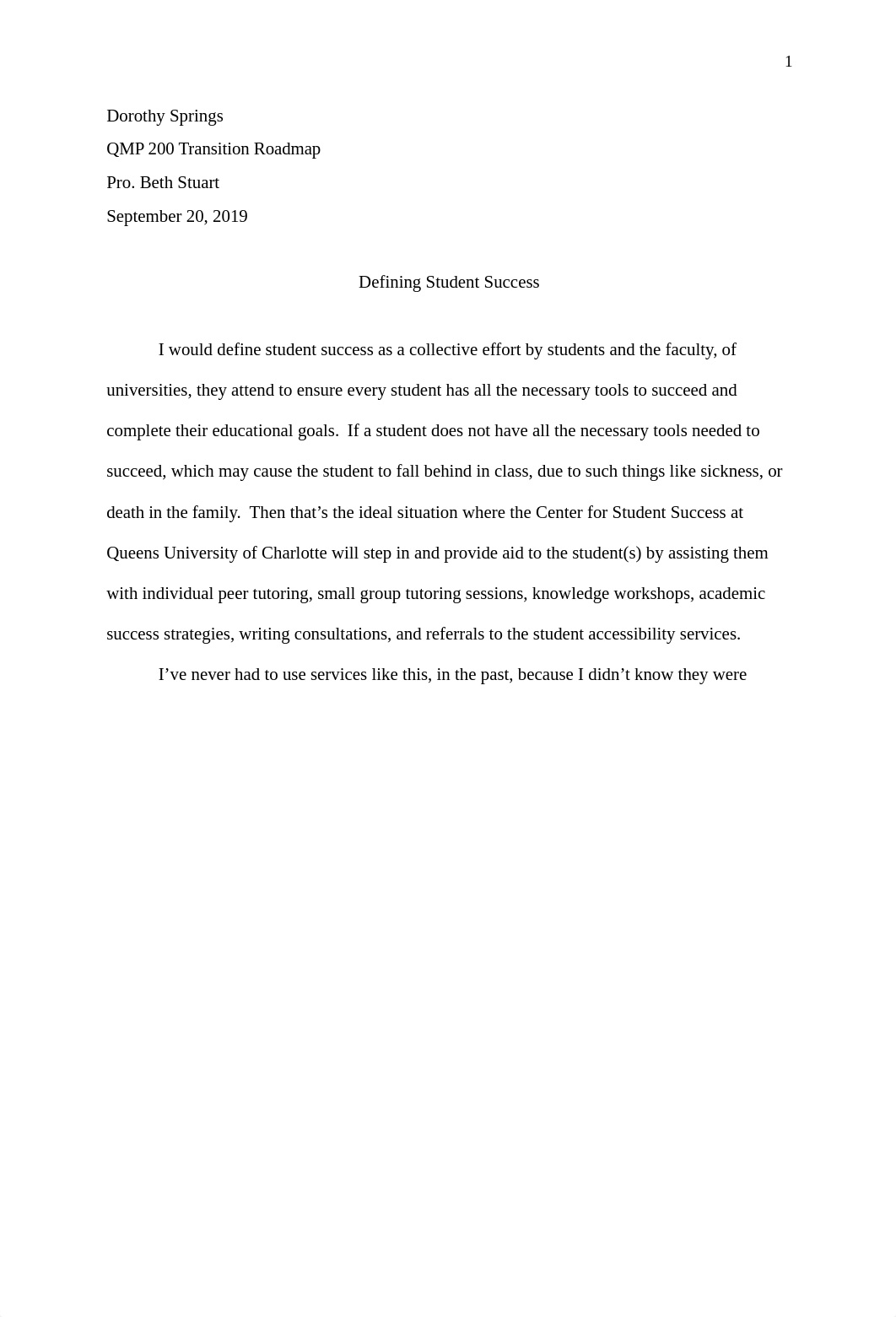 QMP 200 Defining Student Success Essay Dorothy Springs.docx_dw4ult5uh7r_page1