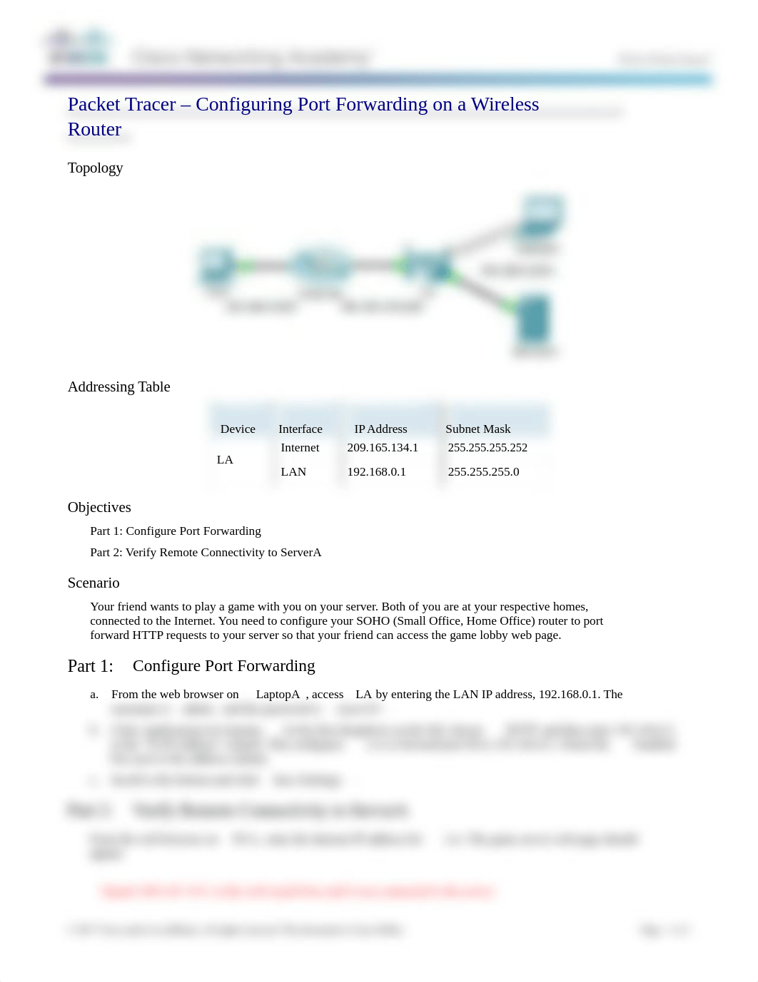 9.2.4.4 Packet Tracer - Configuring Port Forwarding on a Wireless Router-Amyan Noah.doc_dw5an05nn53_page1