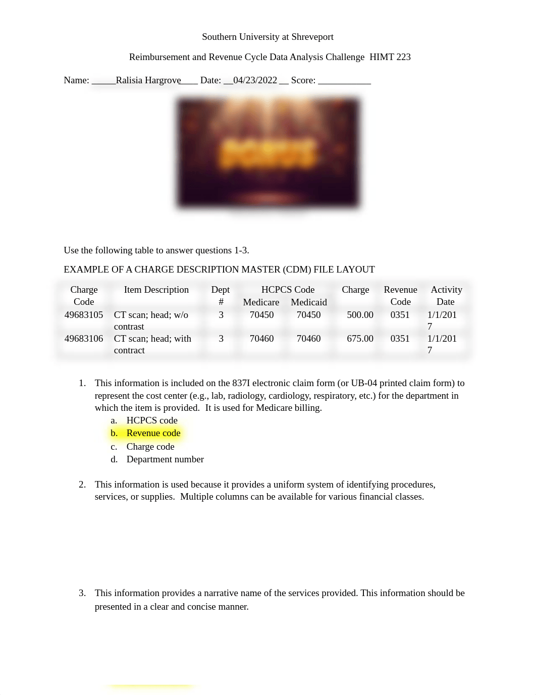 Reimbursement and Revenue Cycle Data Analysis Challenge HIMT 223.docx_dw5dtvpvpvu_page1