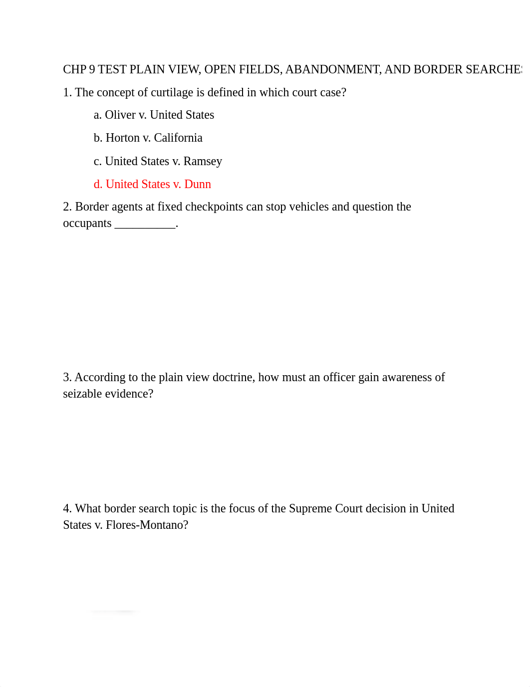 CHP 9 TEST PLAIN VIEW, OPEN FIELDS, ABANDONMENT, AND BORDER SEARCHES.docx_dw7c4ztdwtu_page1