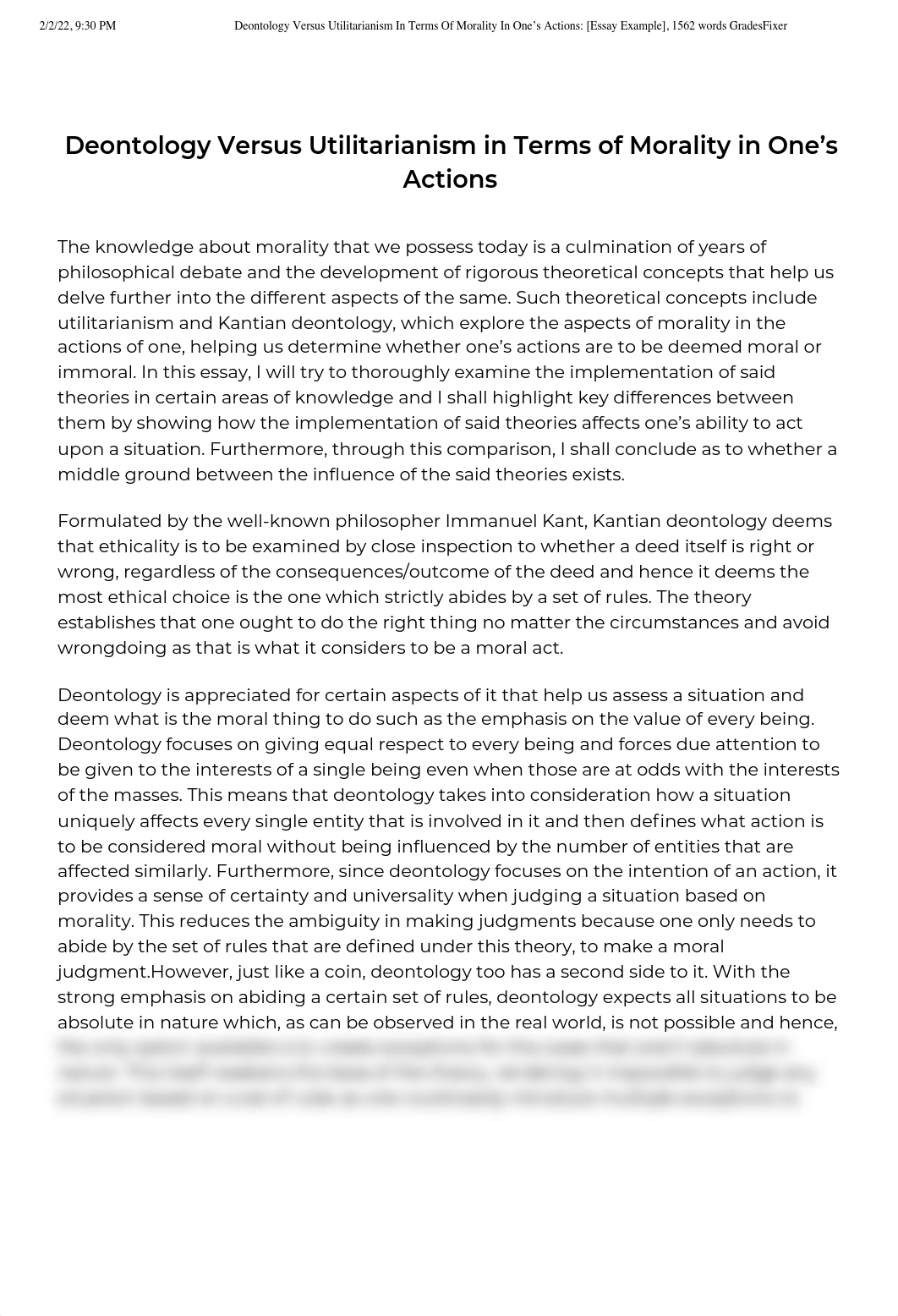 Deontology Versus Utilitarianism In Terms Of Morality In One's Actions_ [Essay Example], 1562 words_dw7pr8d998g_page1