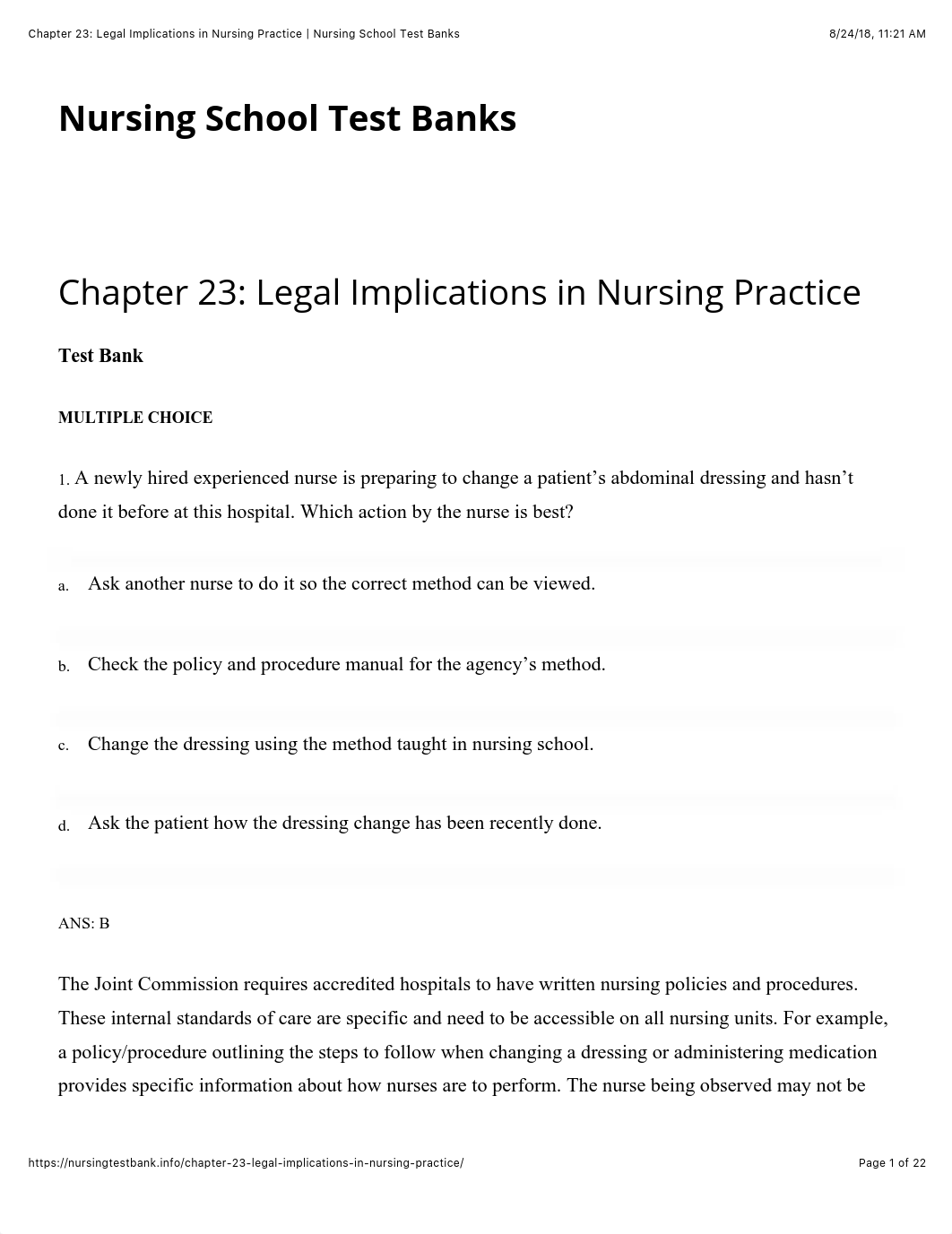 Chapter 23: Legal Implications in Nursing Practice | Nursing School Test Banks.pdf_dwaf490343p_page1