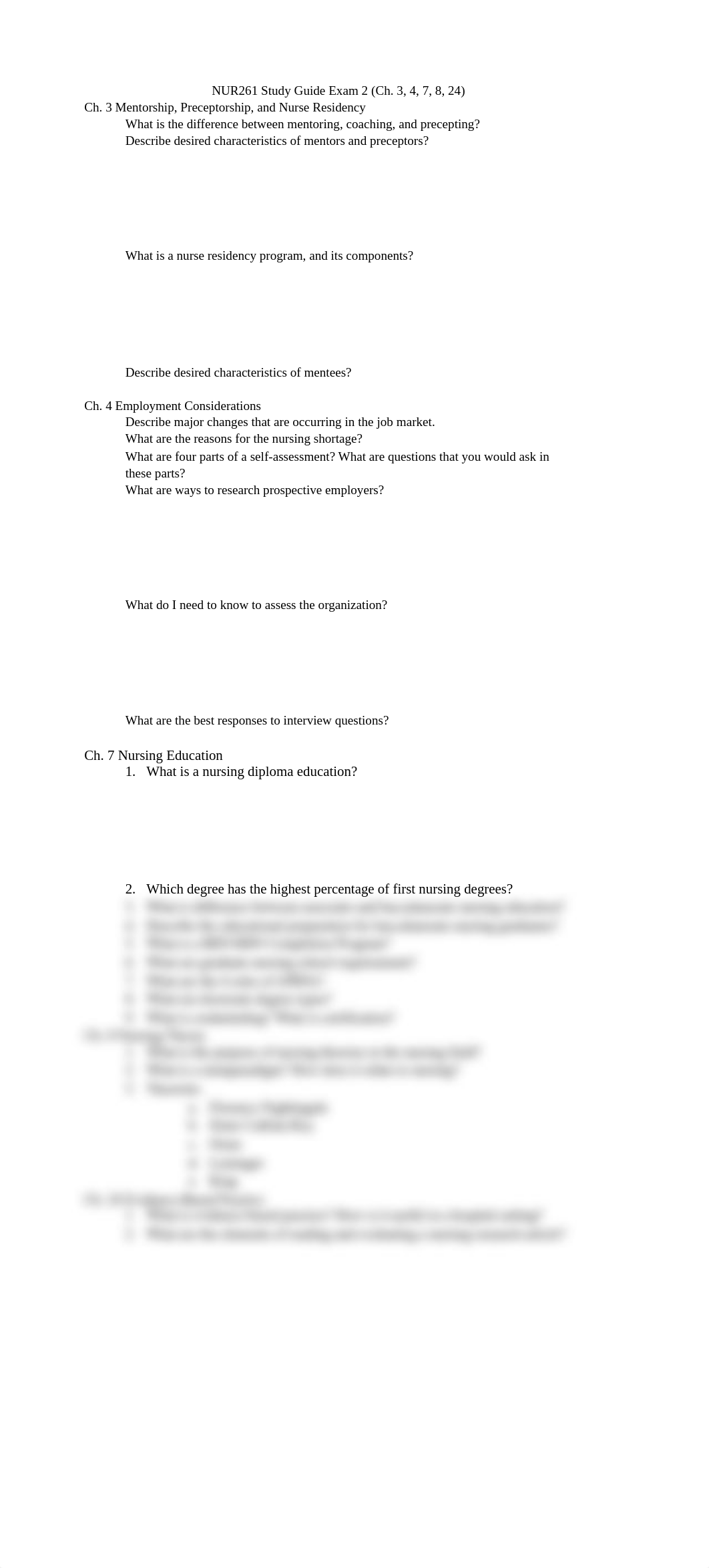 NUR261 Study Guide Exam 2 (Ch. 3, 4, 7, 8, 24).docx_dwahxowp01a_page1