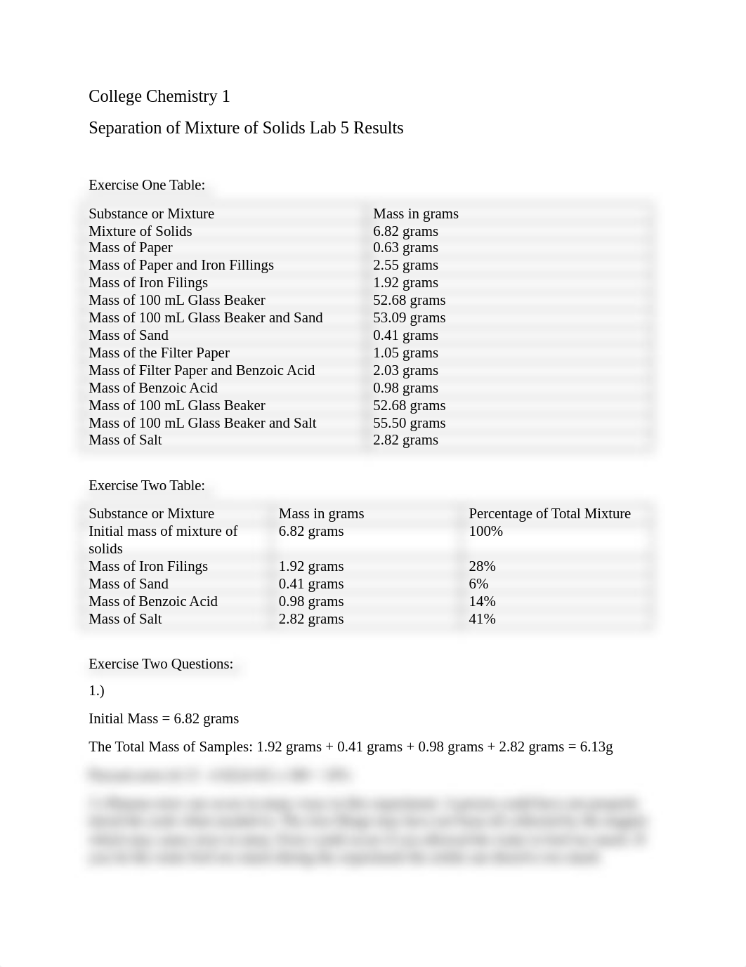 College Chemistry - Lab 5 Seperation of a Mixture of Solids Lab Results_dwb1iv5m0c2_page1