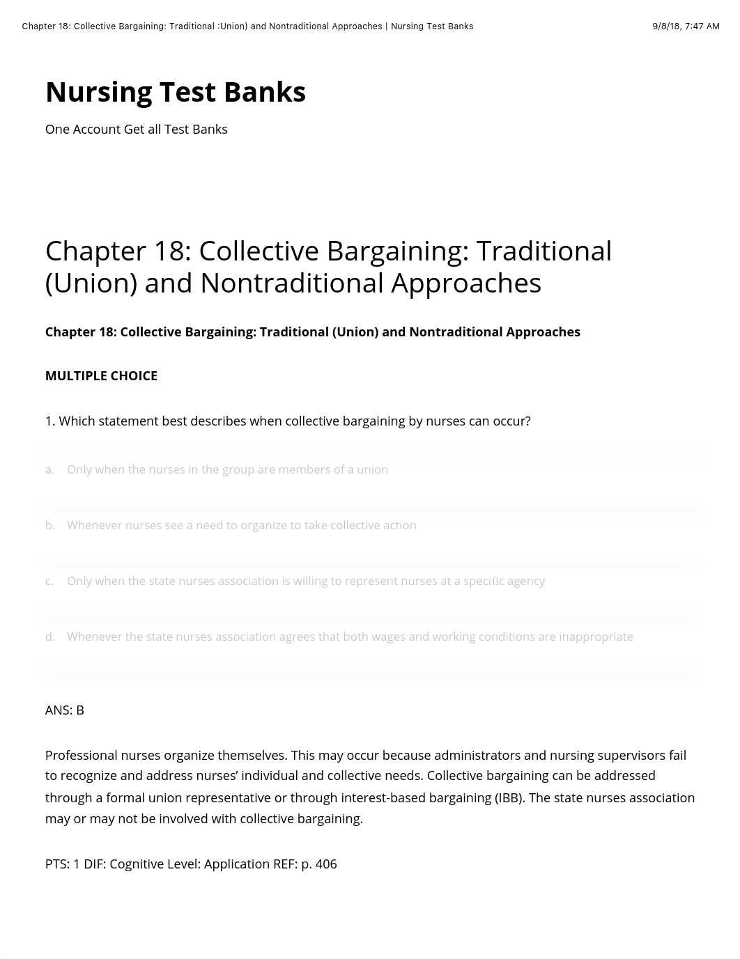 Chapter 18: Collective Bargaining: Traditional (Union) and Nontraditional Approaches | Nursing Test_dwbcef3oec4_page1