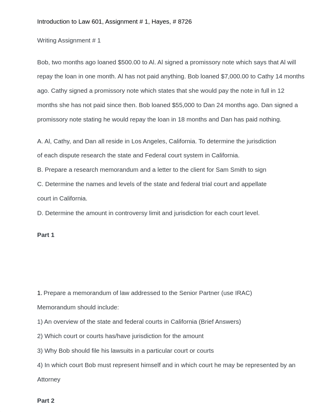 Law 601 Bob Case Lawsuit for Breach of Contract  Assignment # 1.pdf_dwciyxvd85x_page1