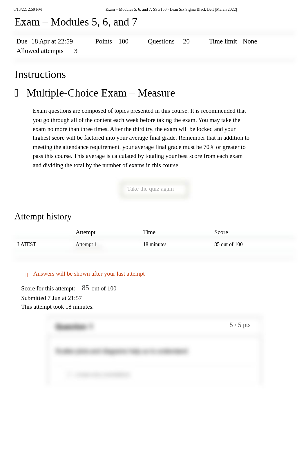 Exam - Modules 5, 6, and 7_ SSG130 - Lean Six Sigma Black Belt [March 2022].pdf_dwdbrd8agtw_page1