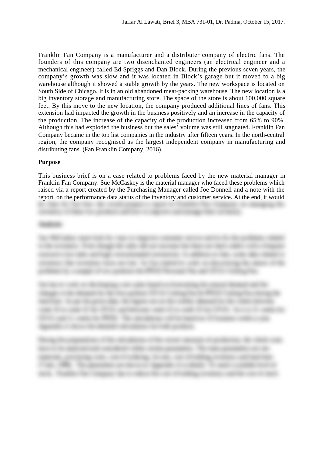 Week 3 Business Brief Franklin Fan Company - Turn it in.docx_dwdnjdrmihg_page1