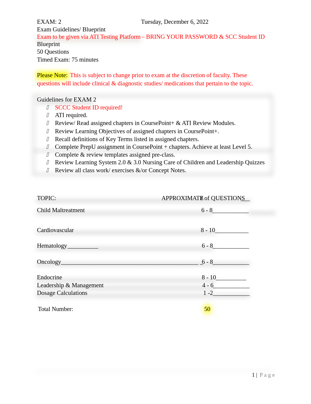 NUR 236 Student Guidelines & Blueprint for Exam 2 Second Half 120622.docx_dwfabthgyfe_page1