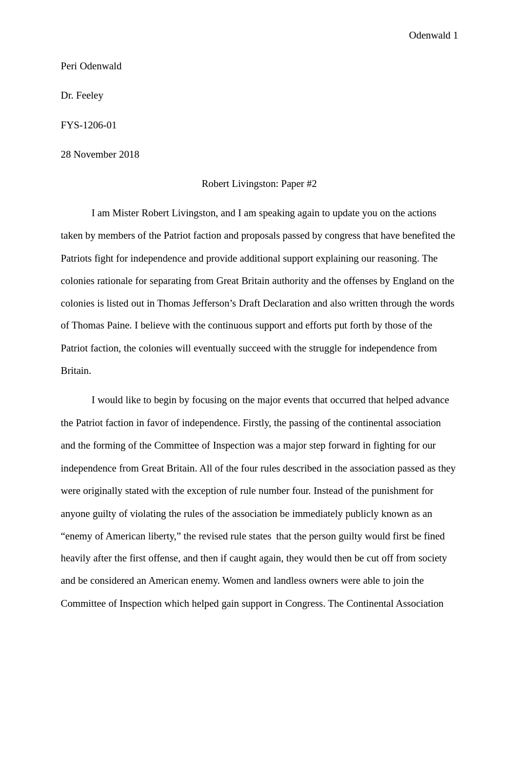 FYS Robert Livingston Paper #2.pdf_dwfeafdgdu5_page1