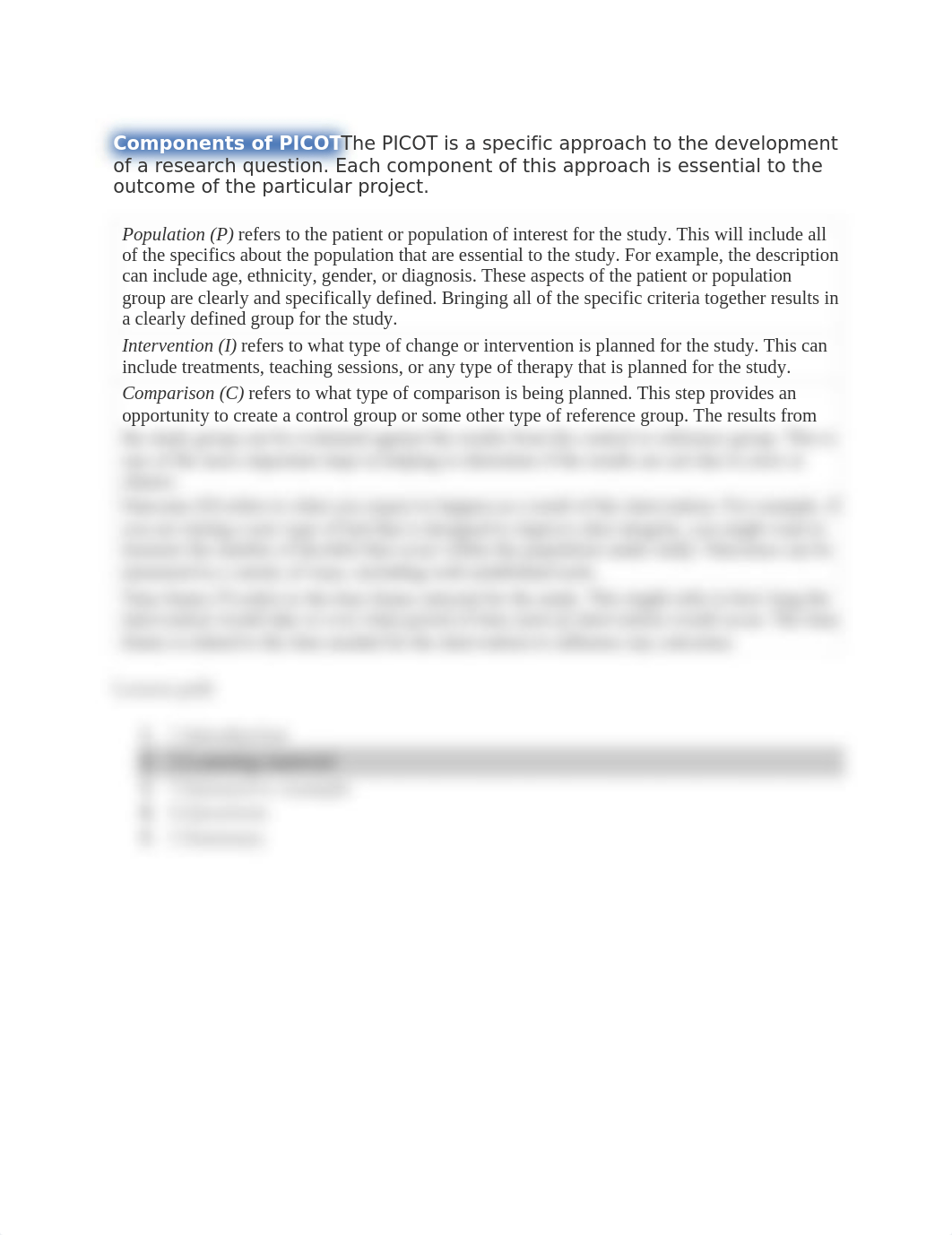 Components of PICOTThe PICOT is a specific approach to the development of a research question.docx_dwg5a2ocyyw_page1