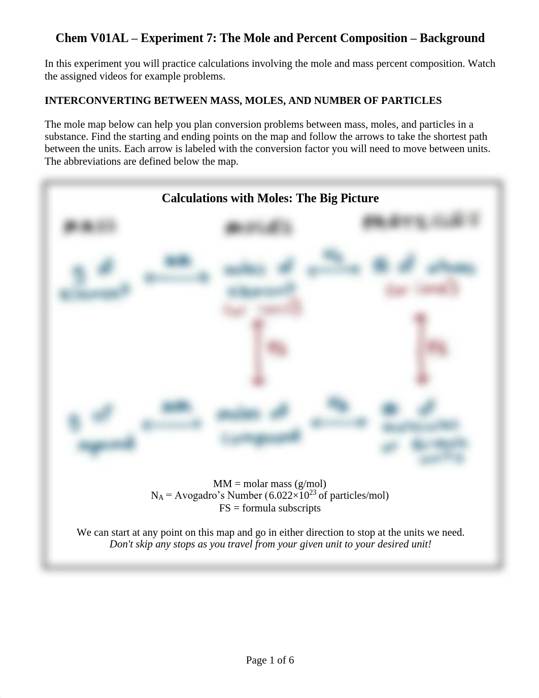 Chem V01AL - Experiment 7 - The Mole and Percent Composition - Background - F20.pdf_dwg7yag49ch_page1