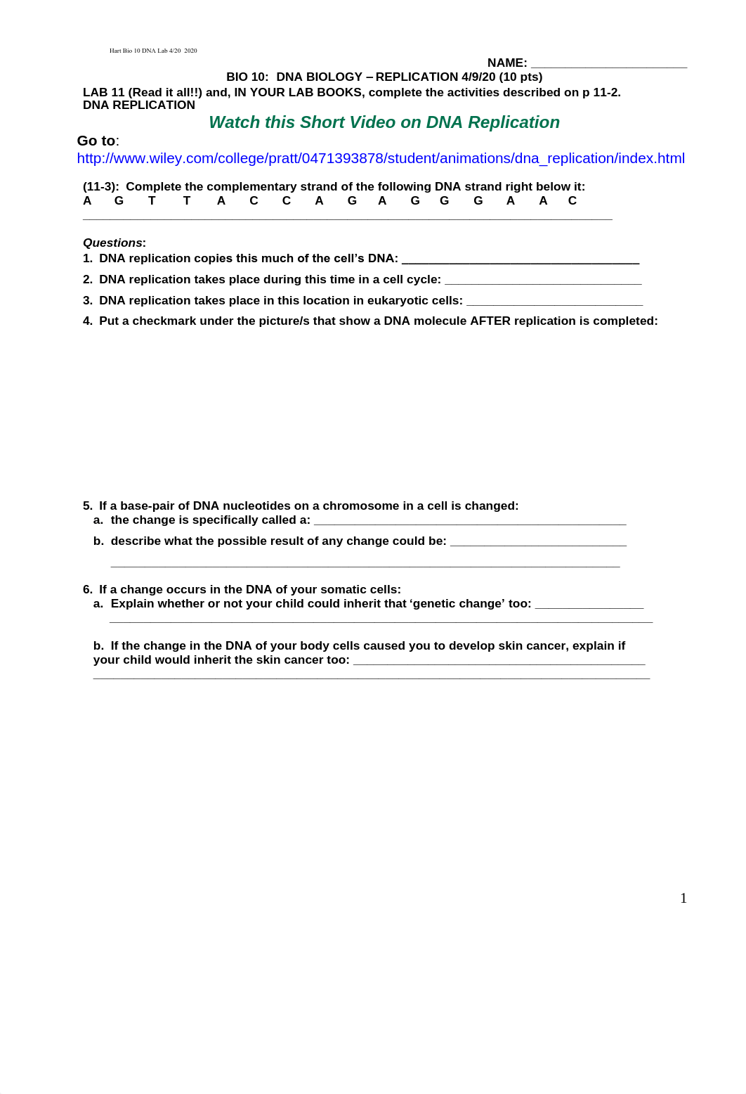 5 Hart Bio 10 DNA Synthesis, Transcription, Translation ONLINE Lab 11 4-9-20 (2).pdf_dwgcuk61vap_page1