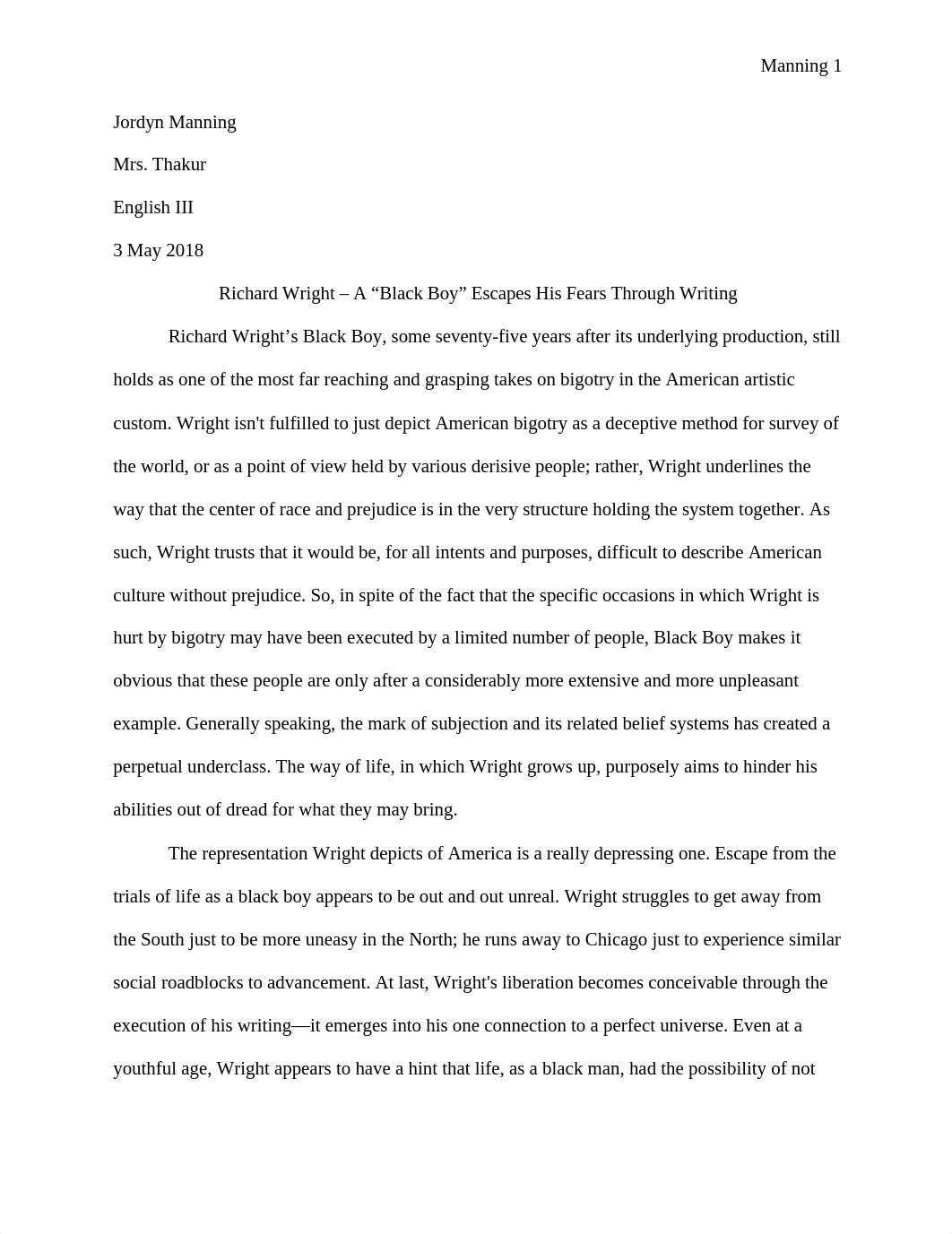 Final Draft - Richard Wright - A Black Boy Escapes His Fears Through Writing.docx_dwh0y8mpqly_page1