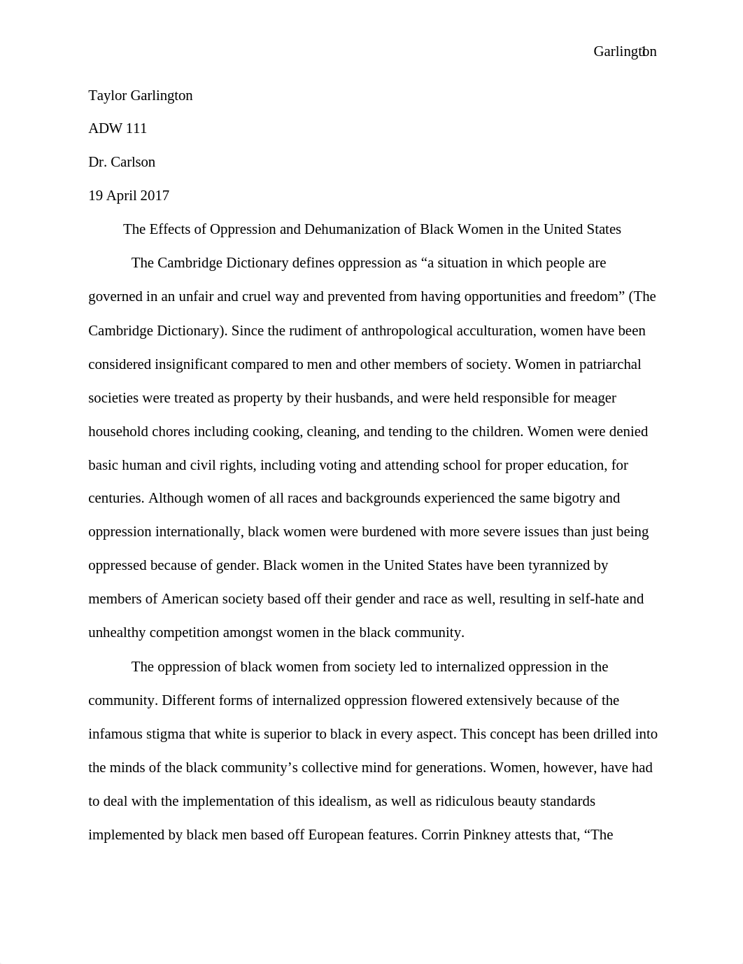 The Effects of Oppression and Dehumanization of Black Women in the United States.docx_dwhg3nm093g_page1