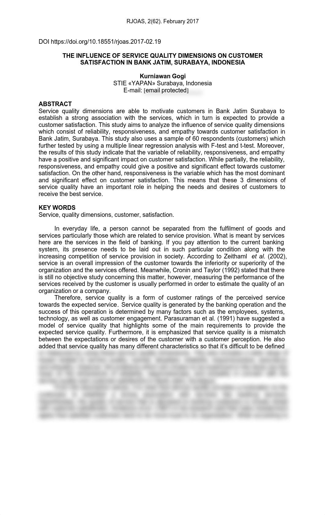 THE INFLUENCE OF SERVICE QUALITY DIMENSIONS ON CUSTOMER SATISFACTION IN BANK.pdf_dwieh98uord_page1