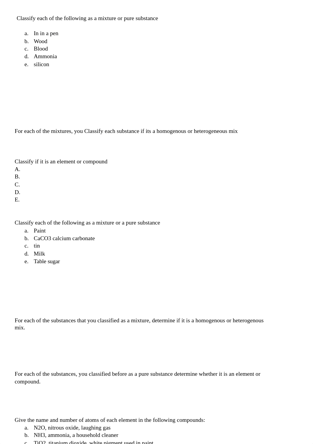 Classify each of the following as a mixture or pure substance.pdf_dwienhtsetl_page1