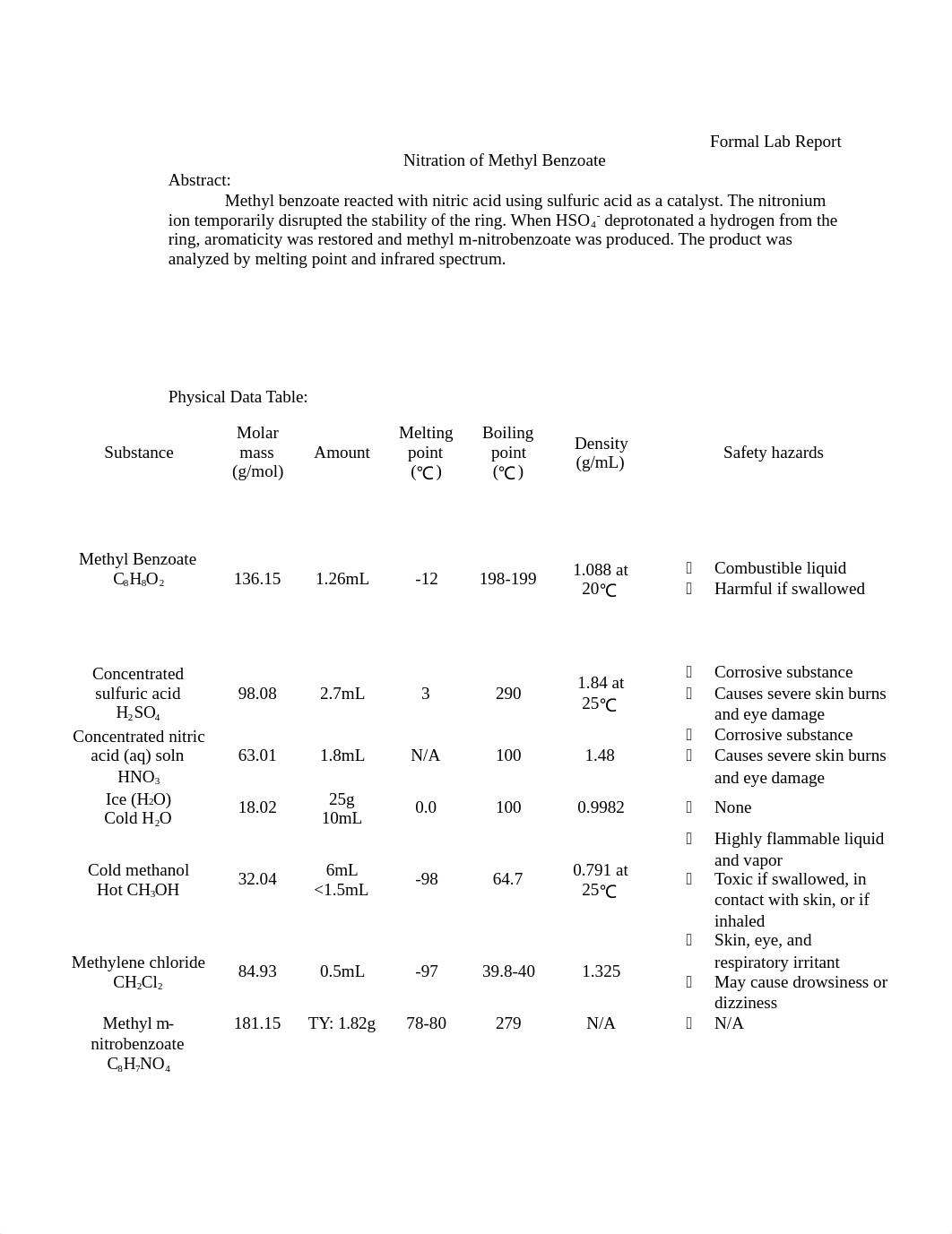 Formal Lab Report - Expt. 41 - Nitration of Methyl Benzoate copy.docx_dwix06ip16s_page1