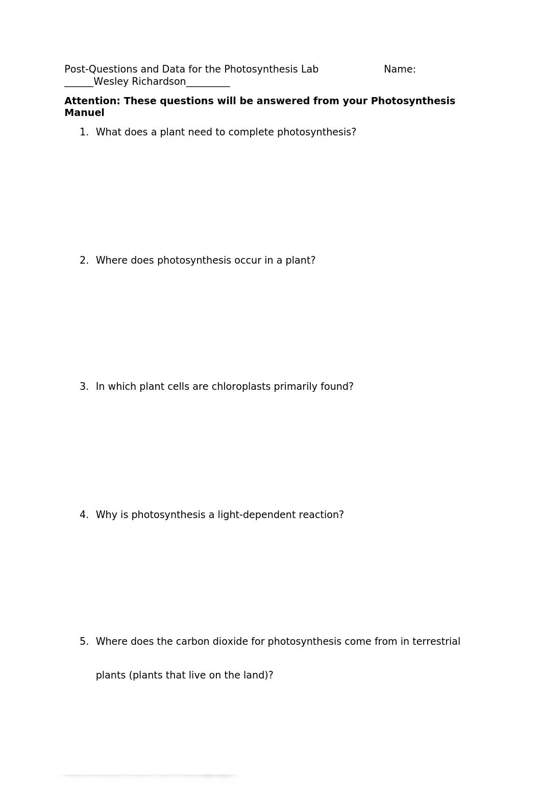 Photosynthesis lab- post questions and data_WESLEY RICHARDSON (1).docx_dwke54602ah_page1