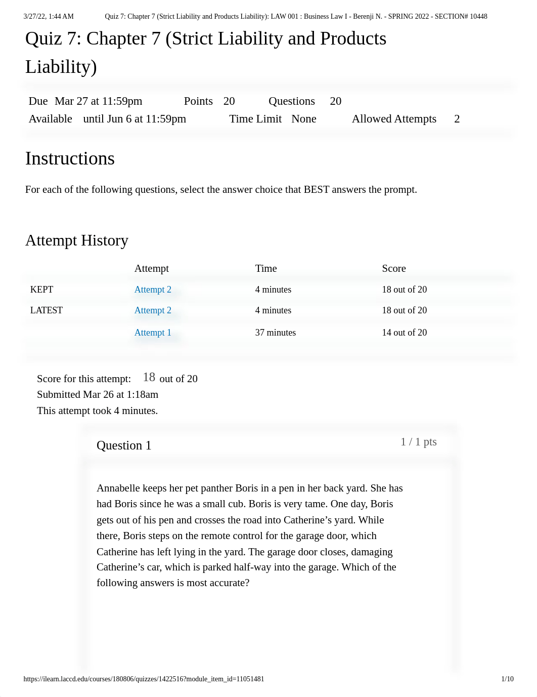 Quiz 7_ Chapter 7 (Strict Liability and Products Liability)_ LAW 001 _ Business Law I - Berenji N. -_dwkf7vxbuuu_page1