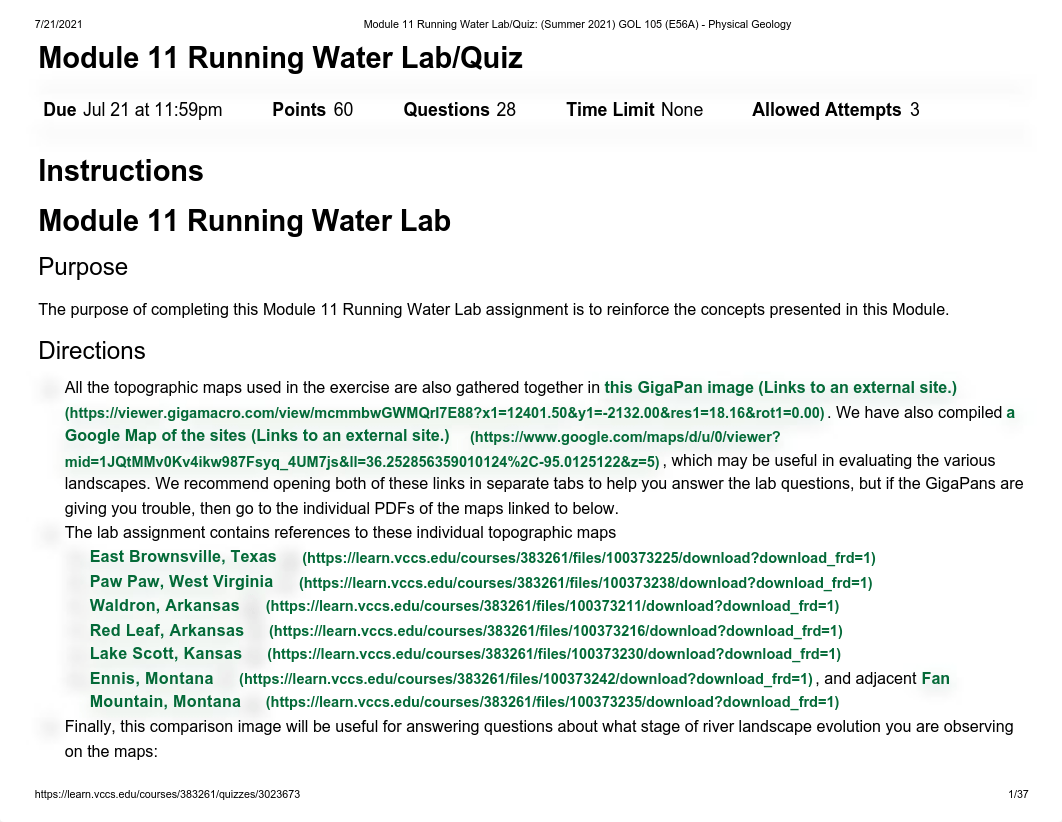 Module 11 Running Water Lab_Quiz_ (Summer 2021) GOL 105 (E56A) - Physical Geology_210721_103626.pdf_dwklq2eann3_page1