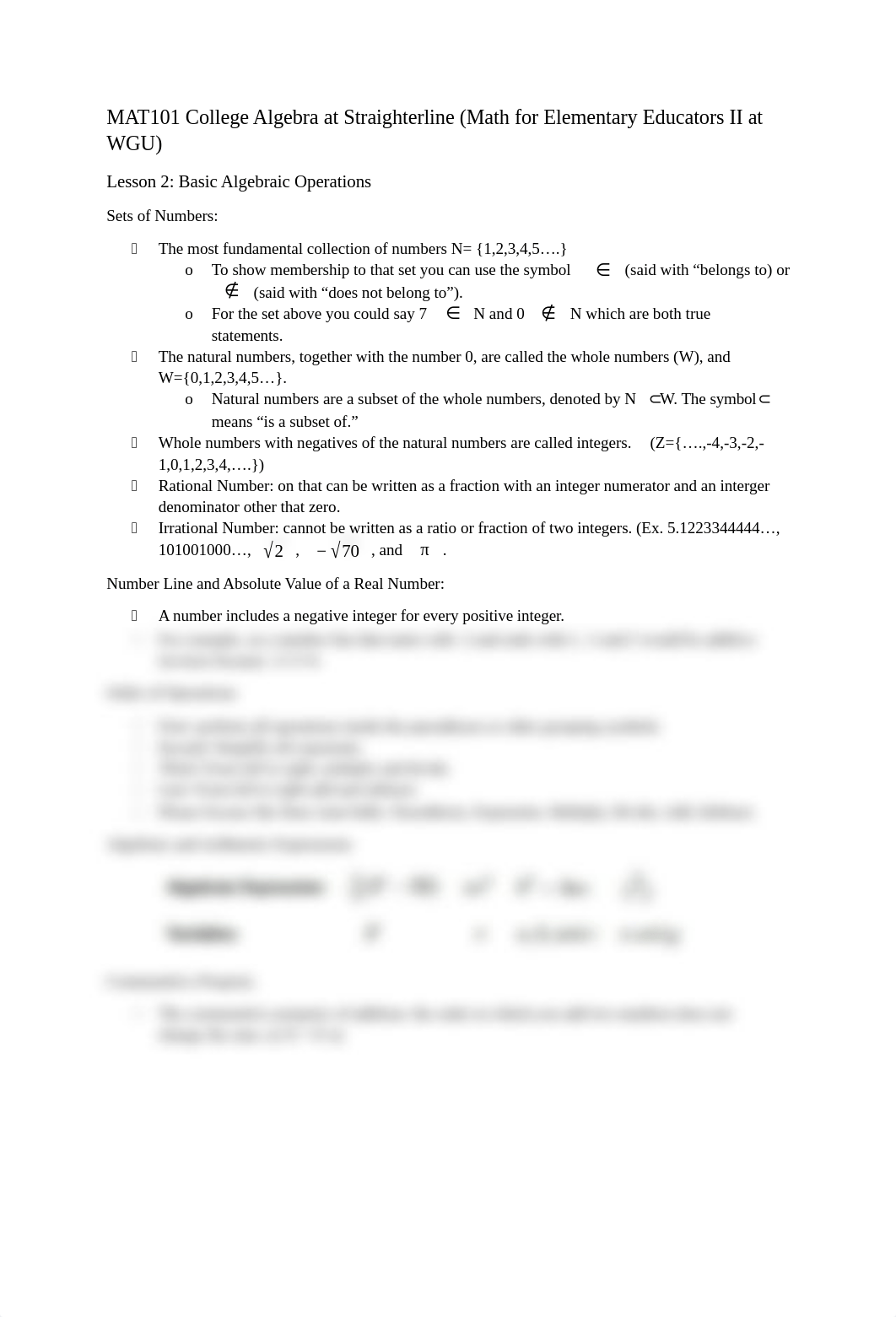 MAT101 College Algebra at Straighterline Notes Doc.docx_dwl7wx6jw3q_page1