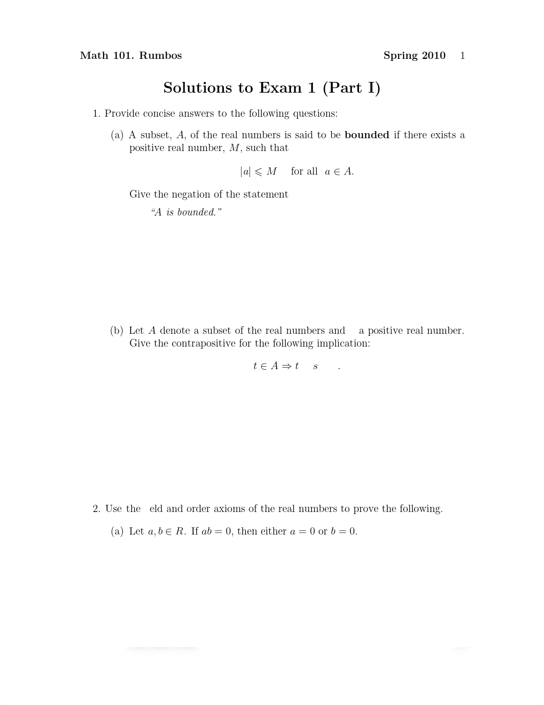 Exam 1 Part 1 Solution Spring 2010 on Introduction to Analysis_dwla45y1h55_page1