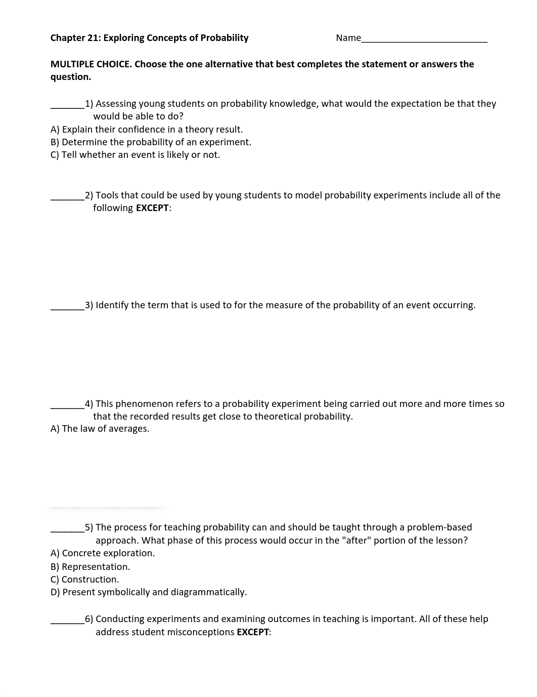 Text-Elem. & Middle Sch. Math-Teaching Developmentally-Ch 21 Quiz and KEY-Exploring Concepts of Prob_dwmditq2lih_page1