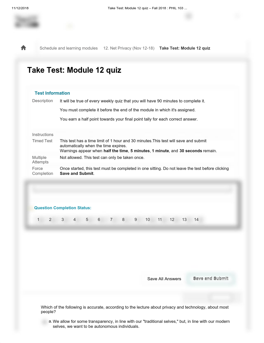 Take Test_ Module 12 quiz - Fall 2018 _ PHIL 103 .._.pdf_dwnjaxdp2le_page1